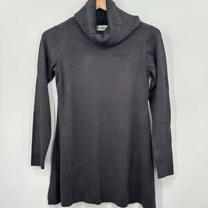 Whisper Knit Steel Gray Loose Turtleneck Tunic Sweater Shark Bite Hem XXS 2XS